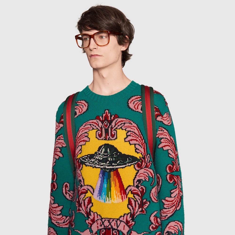 GUCCI STYLE sweater UFO bright knit sweatshirt crop green pink